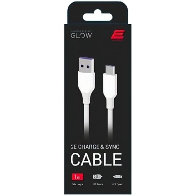 Дата кабель USB 2.0 AM to USB-C 1.0m Glow white 2E (2E-CCAC-WH_)
