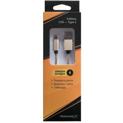 Дата кабель USB 3.0 - Type C, Cu, 3A, Gold, 1m, Grand-X (FC03)