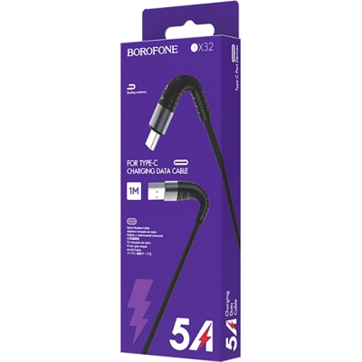 Дата кабель USB 2.0 AM to USB-C 1.0m 2.4A nylon BX32 black BOROFONE (6931474710451)