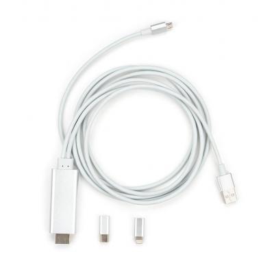 Кабель мультимедийный HDMI to Lighting+MicroUSB+Type-C 2m Vinga (MobileTV-01)