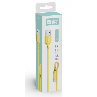 Дата кабель USB 2.0 AM to Type-C 1.0m soft silicone yellow ColorWay (CW-CBUC043-Y)