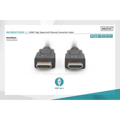 Кабель мультимедійний HDMI to HDMI 1.0m UHD 4K Digitus (AK-330107-010-S)