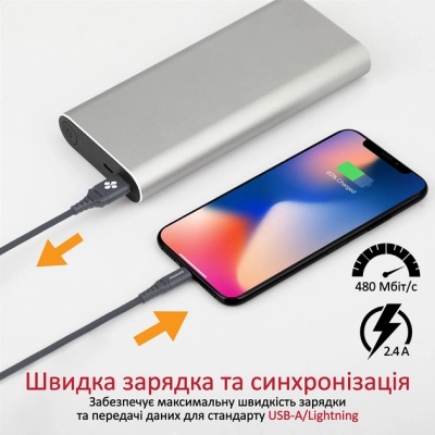 Дата кабель USB 2.0 AM to Lightning ervelink-i.grey Promate (nervelink-i.grey)