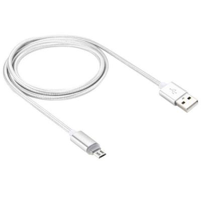 Дата кабель USB 2.0 AM to Micro 5P 1m LED silver Vinga (VCPDCMLED1S)