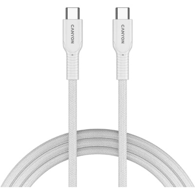 Дата кабель USB-C to USB-C 1.0m OnWire 60CL C-C 60W COLOR Braided 1m White Canyon (CND-CCAP60AB10W)