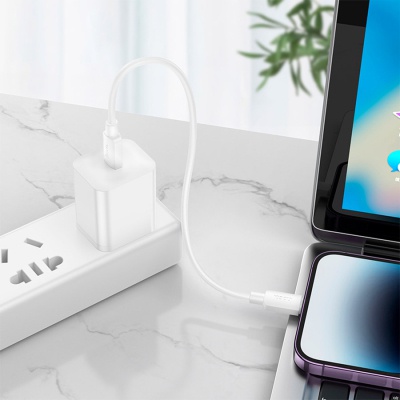 Дата кабель USB-C to Lightning 0.25m Hyper PD X96 white HOCO (6942007609371)