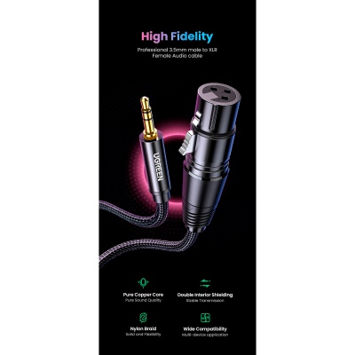 Кабель мультимедійний 3.5mm M to XLR F 1.0m AV182 black UGREEN (20763)