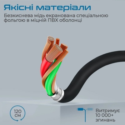 Кабель мультимедійний DisplayPort to DisplayPort 1.2m v1.4 black Promate (dplink-120.black)
