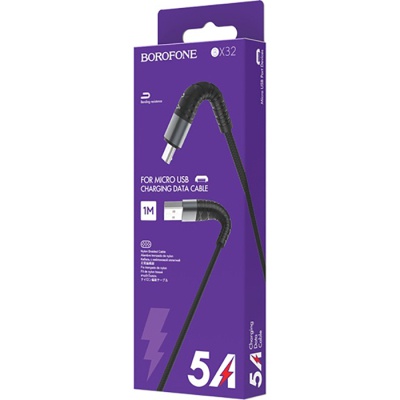 Дата кабель USB 2.0 AM to Micro 5P 1.0m 2.4A nylon BX32 black BOROFONE (6931474710437)
