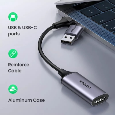 Перехідник USB/USB-C to HDMI 4K/60Hz UGREEN (40189)