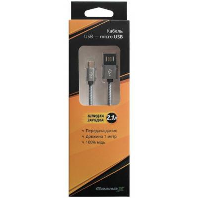 Дата кабель USB 2.0 AM to Micro 5P 1.0m Grey/Black Grand-X (FM02)