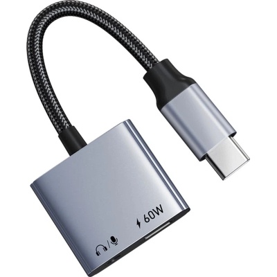 Перехідник USB-C M to 3.5mm F + USB-C F PD60W Cabletime (CA915750)