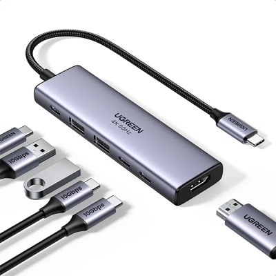 Концентратор Ugreen USB-C to HDMI + 2xUSB 3.2 + 2xUSB-C 3.2 + PD CM511 gray (35999)