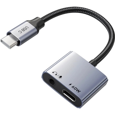 Перехідник USB-C M to 3.5mm F + USB-C F PD60W Cabletime (CA915750)