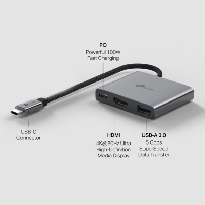Концентратор TP-Link USB-C 3-in-1 1xUSB 3.0 + 1xUSB-C PD 100W + 1xHDMI (UH3020C)