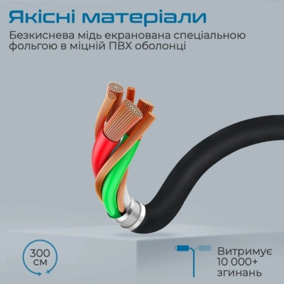 Кабель мультимедійний DisplayPort to DisplayPort 3.0m v1.4 black Promate (dplink-300.black)