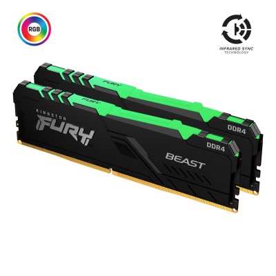 Модуль пам'яті для комп'ютера DDR4 64GB (2x32GB) 3200 MHz Fury Beast RGB Kingston Fury (ex.HyperX) (KF432C16BBAK2/64)