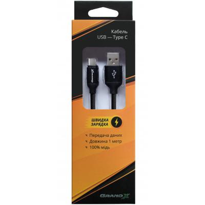 Дата кабель USB 2.0 AM to Type-C 1.0m Black/Black Grand-X (NC01BB)