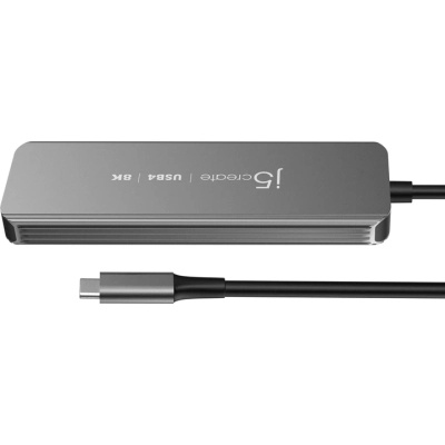 Концентратор J5create USB-C 5-in-1 2xUSB 3.2 10Gbps + 2xUSB-C 10Gbps PD 100W + HDMI 8K gray (JCH453-N)
