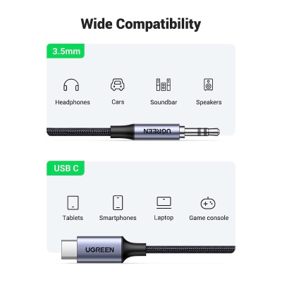Кабель мультимедійний USB-C to 3.5mm M 1.0m CM450 UGREEN (20192)