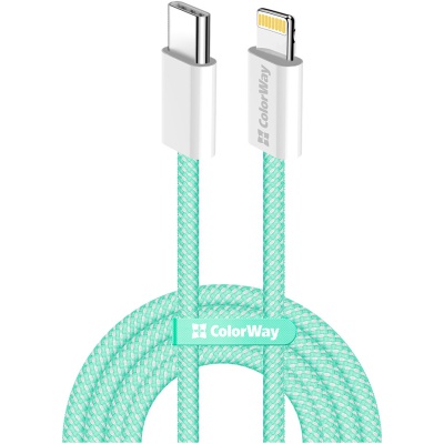 Дата кабель USB-C to Lightning 1.0m 27W green ColorWay (CW-CBPDCL061-G)