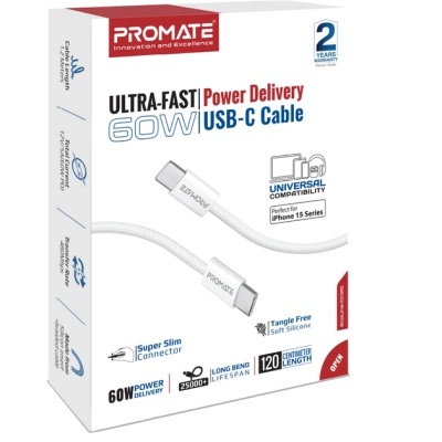 Дата кабель USB-C to USB-C ecoline-cc120.white Promate (ecoline-cc120.white)