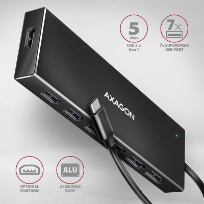 Концентратор AXAGON USB-C to 7xUSB 3.0 black (HUE-F7C)
