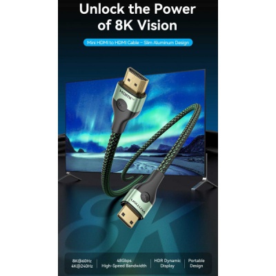 Кабель мультимедійний HDMI M to HDMI mini M 1.0m V2.1 8K 60Hz green Vention (AGJGF)