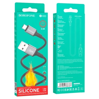 Дата кабель USB 2.0 AM to Micro 5P 1.0m silicone black BOROFONE (6974443386387)