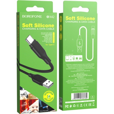 Дата кабель USB 2.0 AM to USB-C 1.0m 3A silicone BX42 black BOROFONE (6931474736765)