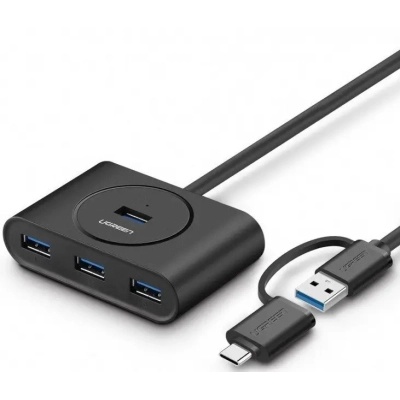 Концентратор Ugreen USB 3.0 to 4xUSB + USB-C plug 1.0m CR113 black (40850)
