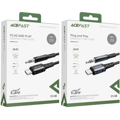 Кабель мультимедійний USB-C to 3.5mm M 1.2m black Acefast (6974316280620)