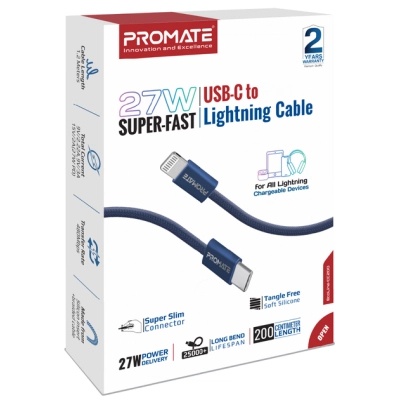 Дата кабель USB-C to Lightning ecoline-ci120.navy Promate (ecoline-ci120.navy)