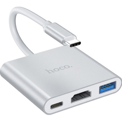 Концентратор HOCO USB-C to USB3.0+HDMI+PD HB14 Silver (6931474725790)