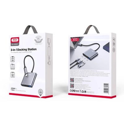 Концентратор XO USBC to USBCPD100W + HDMI 4K30Hz + USB 3.0 grey (HUB011.tranish)