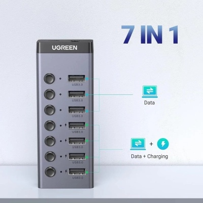 Концентратор Ugreen USB 3.0 to 7xUSB 3.0 with power supply CM481 gray (90307)