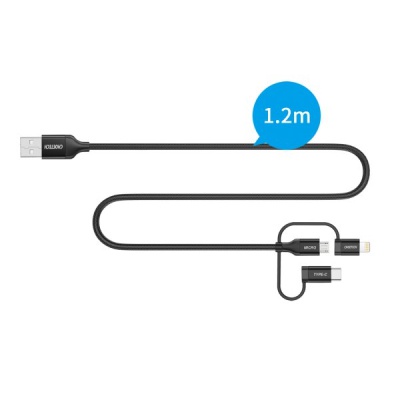 Дата кабель USB 2.0 AM to Lightning + Micro 5P + Type-C 1.2m MFI Choetech (IP0030-BK)