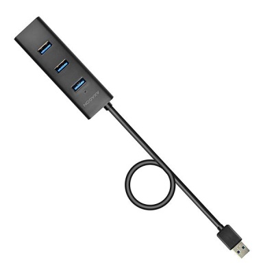 Концентратор AXAGON USB 3.1 to 4xUSB 3.0 1.2m + power adapter + cable USB to Micro 5P black (HUE-S2BP)