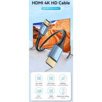 Кабель мультимедійний HDMI to HDMI 2.0m V2.0 4K 60Hz Aluminum Alloy Blue Vention (ALHSH)