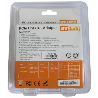 Контроллер ST-Lab USB 3.1 Gen2 2x Type-A (up to 10 Gbit), PCI-E Gen-III x2+ LP (U-1780)