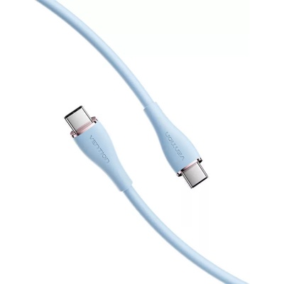 Дата кабель USB-C to USB-C 1.0m USB2.0 100W (20V/5A) Light Blue Silicone Vention (TAWSF)