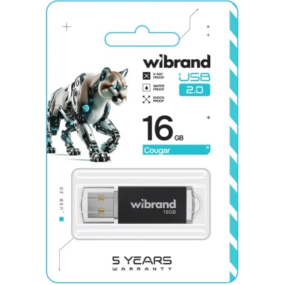 USB флеш накопичувач Wibrand 16GB Cougar Black USB 2.0 (без упаковки ОЕМ) (NL2.0/16P1B)