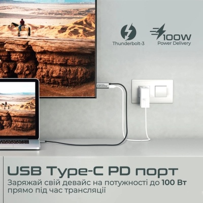 Кабель мультимедійний USB-C to HDMI hdmi-pd100.grey Promate (hdmi-pd100.grey)