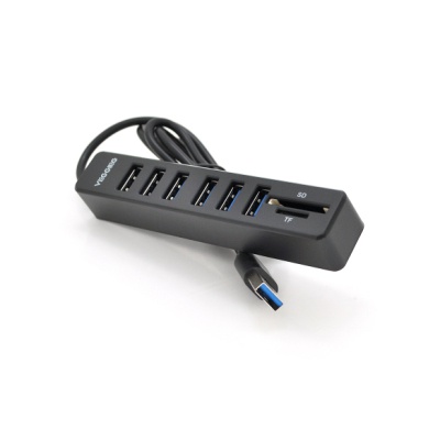 Концентратор VEGGIEG USB 2.0 8-in-1 to 6xUSB 2.0 + SD/TF black/blue (V-C306/19897)