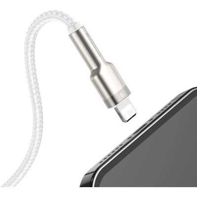 Дата кабель USB 2.0 AM to Lightning 1.0m Cafule Series Metal 2.4A White Baseus (CALJK-A02)