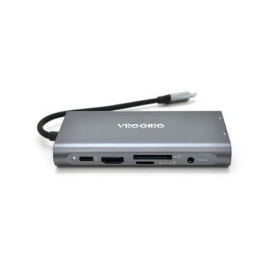 Концентратор VEGGIEG USB-C 7-in-1 USB-C + 3xUSB 3.0 + HDMI + VGA + SD/TF + RJ45 0.1m silver (TC10-U)