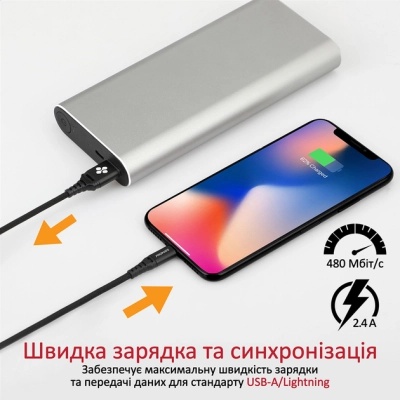Дата кабель USB 2.0 AM to Lightning ervelink-i.black Promate (nervelink-i.black)