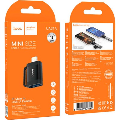 Перехідник UA31A Lightning M to USB F OTG Black HOCO (6942007628082)