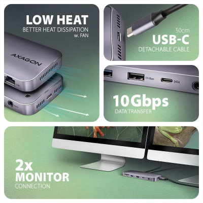 Концентратор AXAGON USB-C 12-in-1 HDMI + DisplayPort + RJ45 1000Mbps + PD100W aluminum gray (HMC-12GM2)