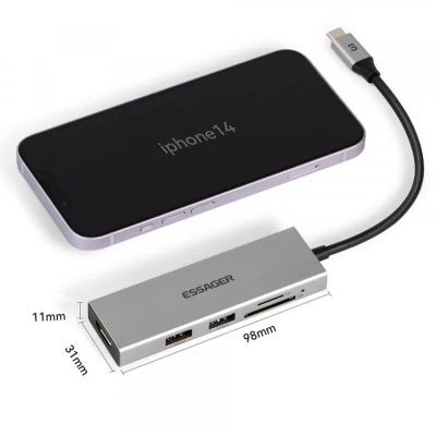 Концентратор Essager USB-C 5-in-1 HDMI 1.4 + USB 3.0 + USB 2.0 + SD/TF (EHBC05-FH0G-P)